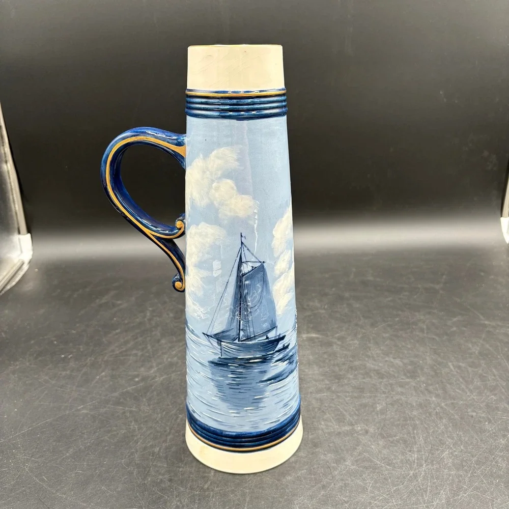 Vtg Rare HTF HandPainted 1907 Sarreguemines Ceramic Tall Pitcher Dutch